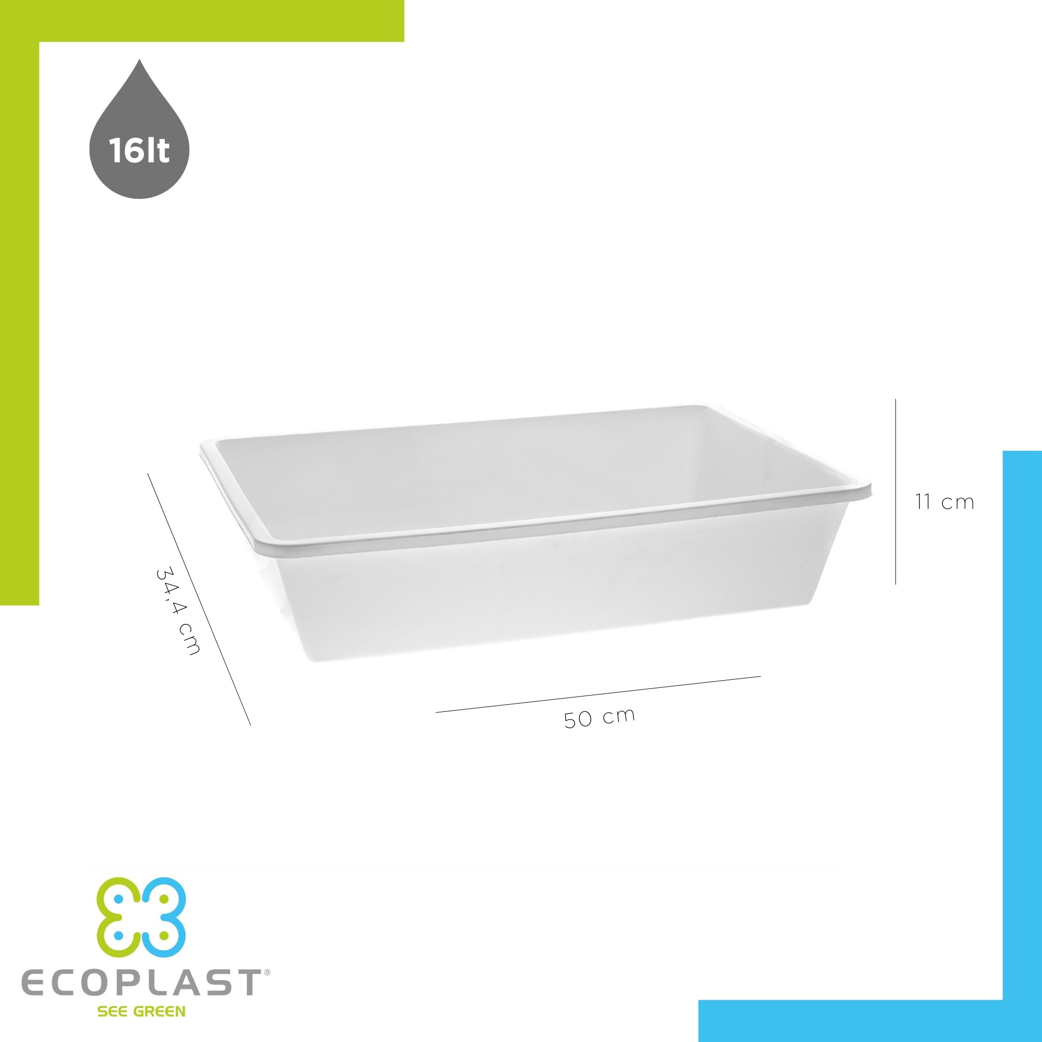 Ecoplast | 16 Lt Plastic Fridge Tray, Plastic Container, Ice Color 50x34.4x11