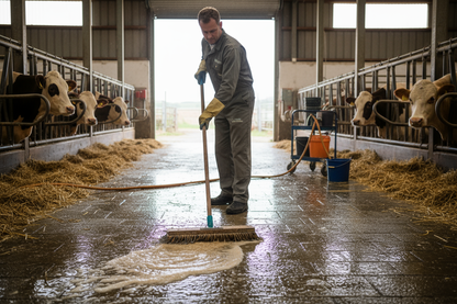 Disinfezione pavimento stalla