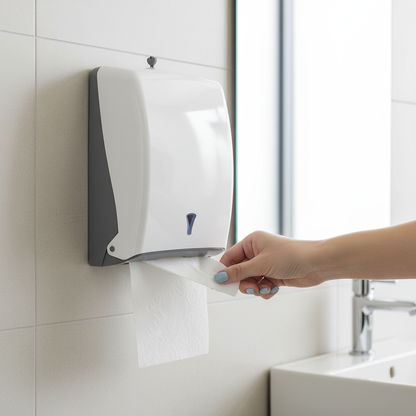 Distributore in azione con mano che preleva salvietta