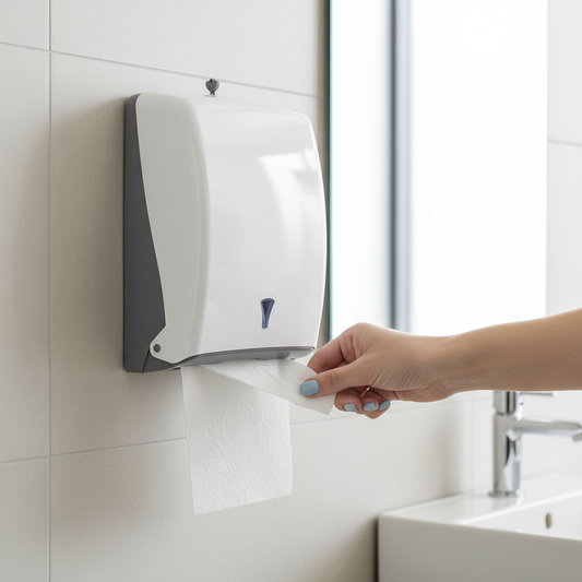 Distributore in azione con mano che preleva salvietta