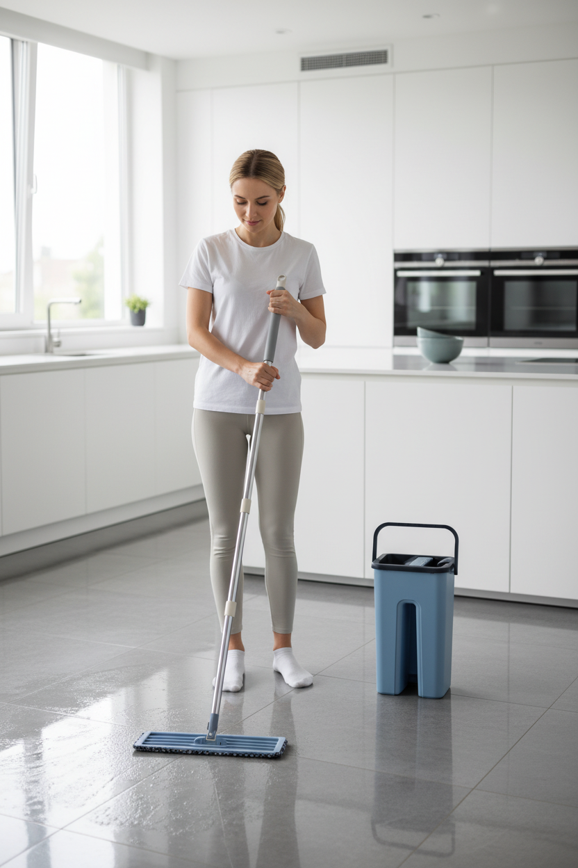 Donna che usa il mocio