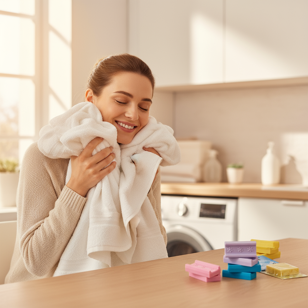 Donna con bucato profumato