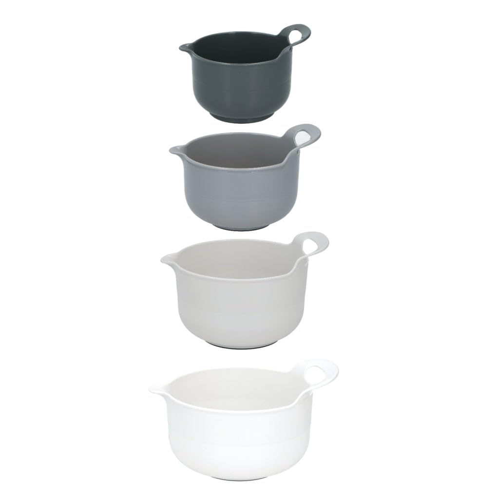 Set di 4 ciotole antiscivolo, in plastica, colore: bianco