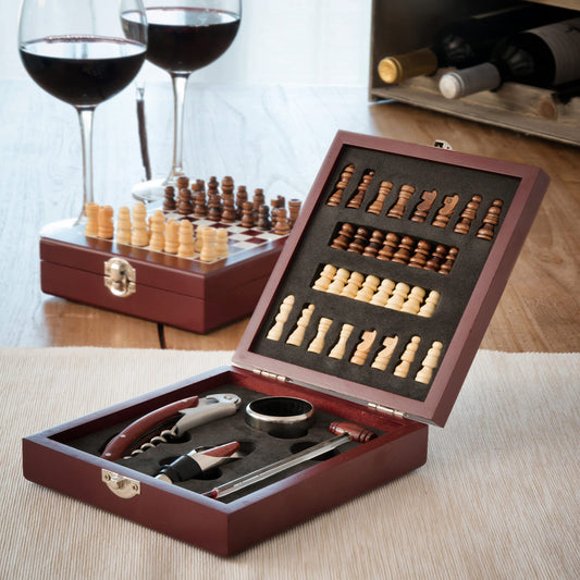 Set Accessori Vino con Scacchi InnovaGoods - Kit Sommelier 5 Pezzi in Legno Pregiato