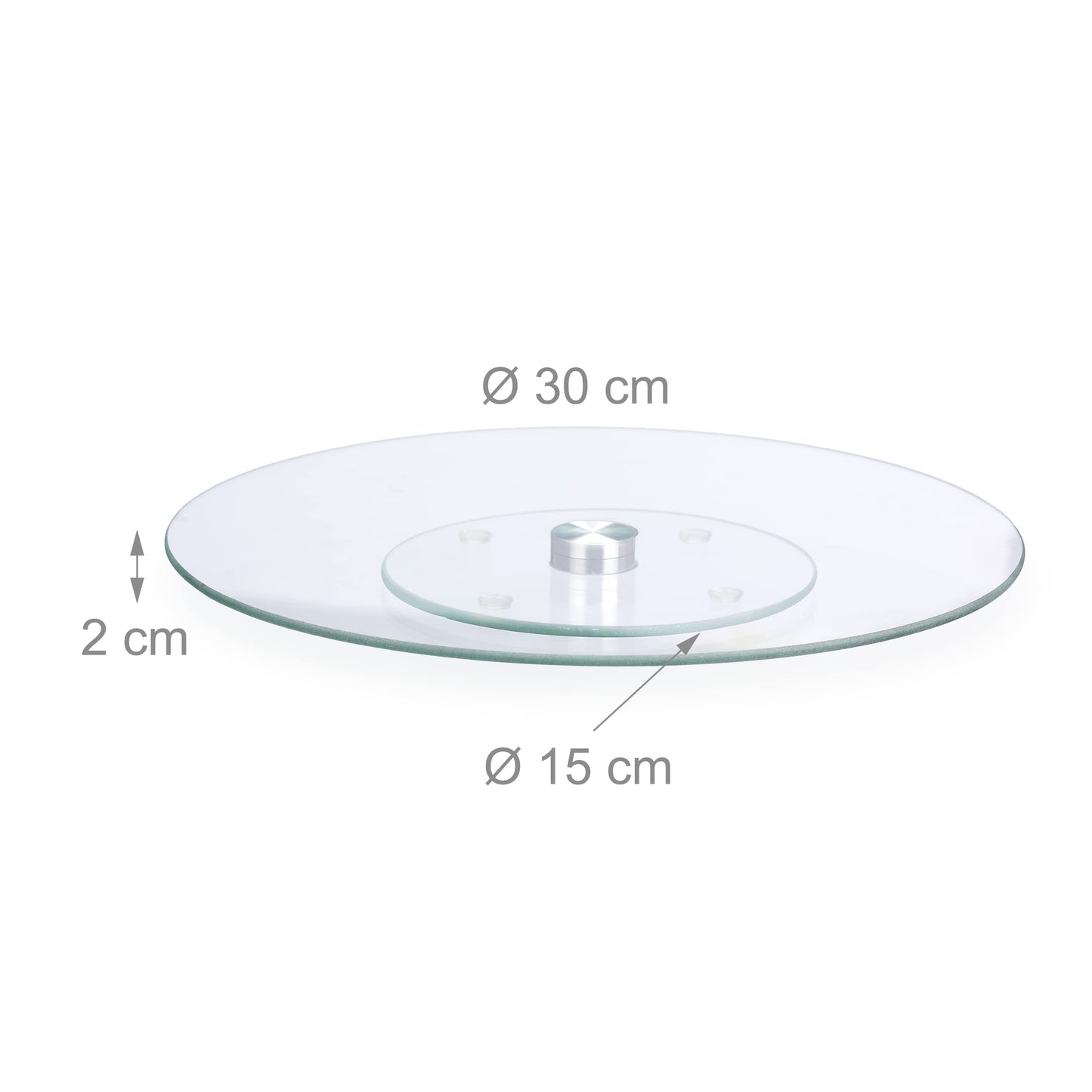Plateau à gâteaux Relaxdays, rotatif à 360°, diamètre 30 cm, pour servir et décorer les gâteaux, plateau tournant rond en verre transparent.