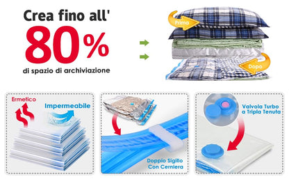 Sacchetti Sottovuoto per Vestiti,Piumomi;Coperte,Cuscini e Biancheria,Set da 2 Pezzi (1 XXL 130X74 cm.+1 L 86X50 cm.) con Pompa Manuale in Omaggio