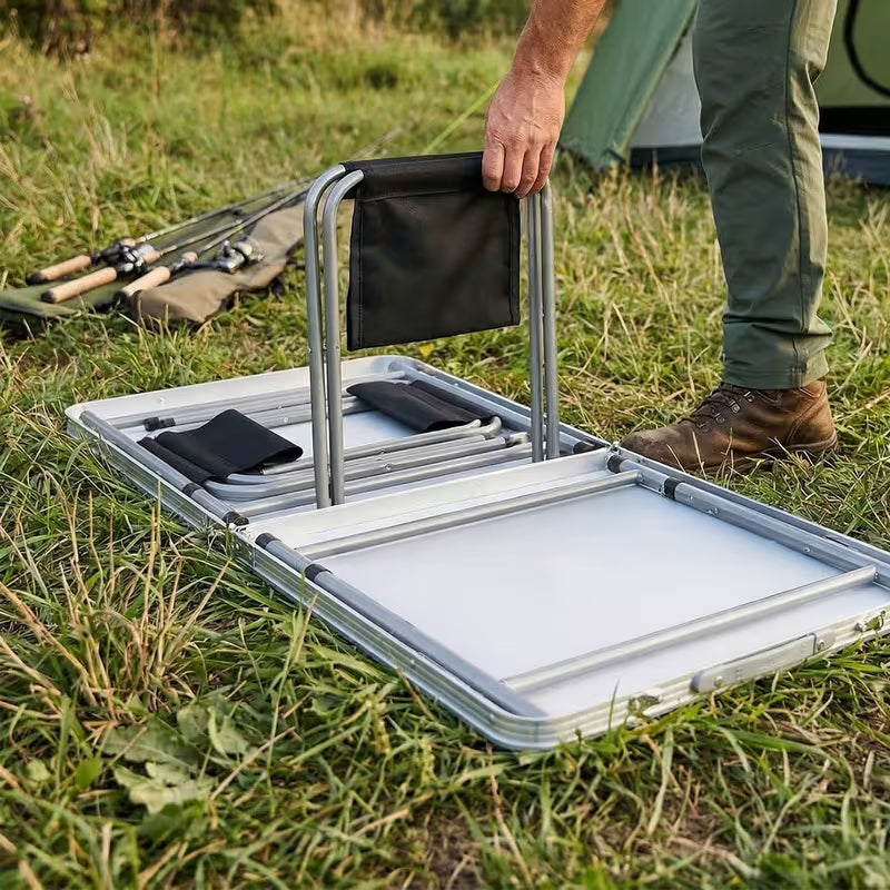 Set Tavolo Pieghevole 5in1 con 4 Sedie | Altezza Regolabile 3 Livelli | Campeggio, Picnic, Giardino | Nero