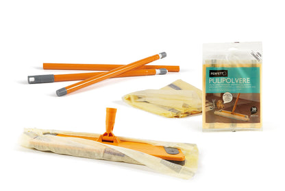 Scopa Cattura Polvere Perfetto Pulipolvere + 20 Retine - Manico 130cm Base 40cm con Oli Minerali Biodegradabili