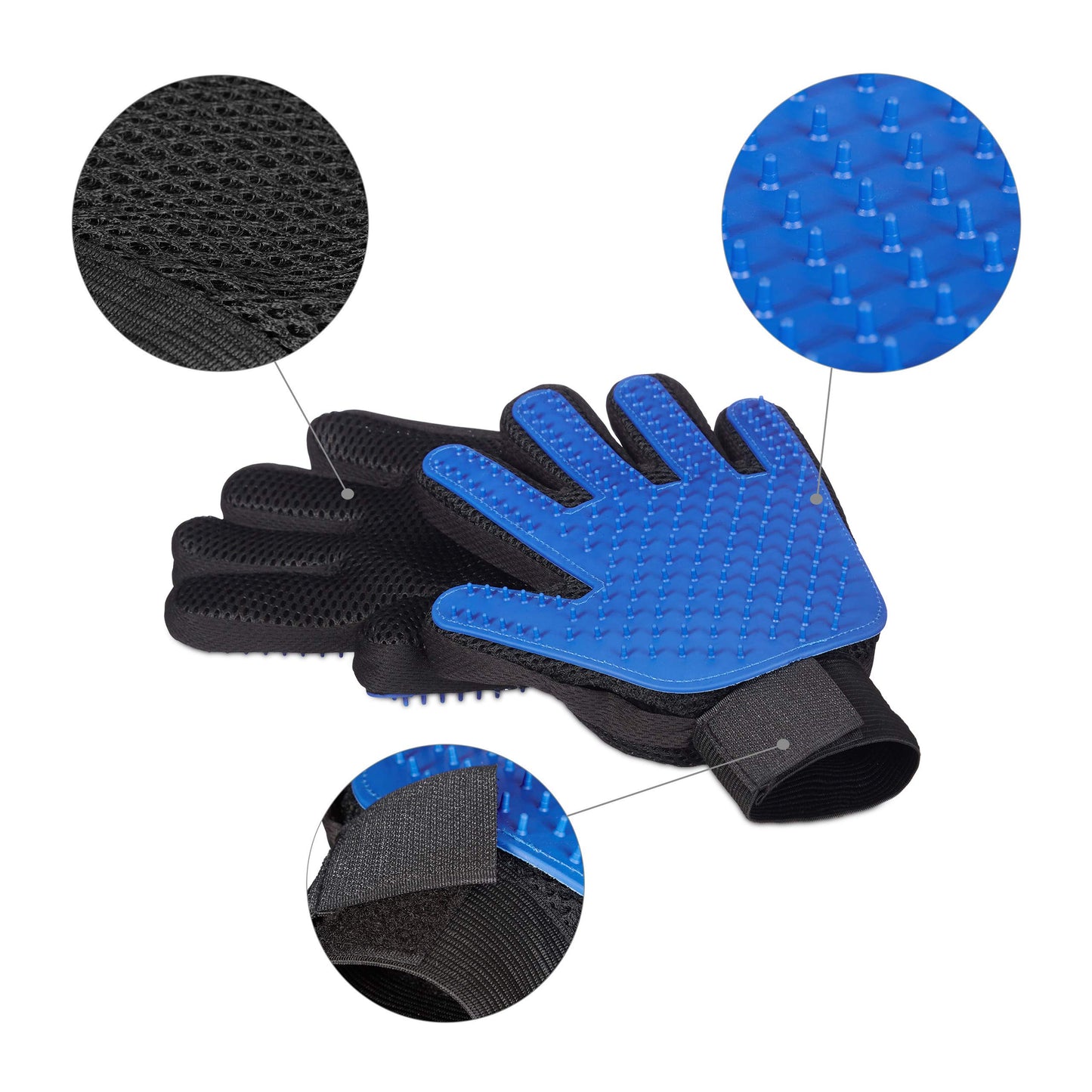 Set 2 Paia di Guanti Rimuovi Peli, Rimozione e Massaggio, per Cani e Gatti, Effetto Spazzola, Setole in Gomma, Blu