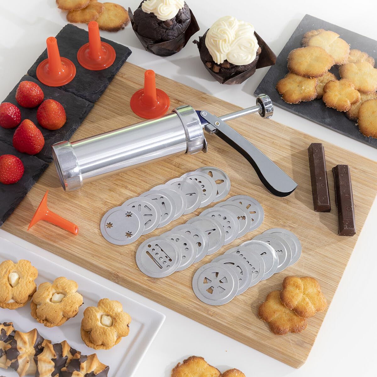 InnovaGoods® Prekies 2-in-1 Cookie Maker and Piping Bag, prepares cookies quickly and easily, red colour, aluminium material, ideal for the home.