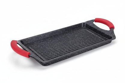 Bistecchiera Pietra Vulcanica 36x24cm Antiaderente - Induzione e Tutti i Piani - Maniglie Silicone