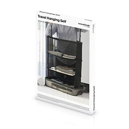 Scaffale pieghevole organizer per valigie, organizza i tuoi bagagli in modo comodo ed efficiente, con 3 scaffali, colore nero, materiale in poliestere, ideale per i viaggi.