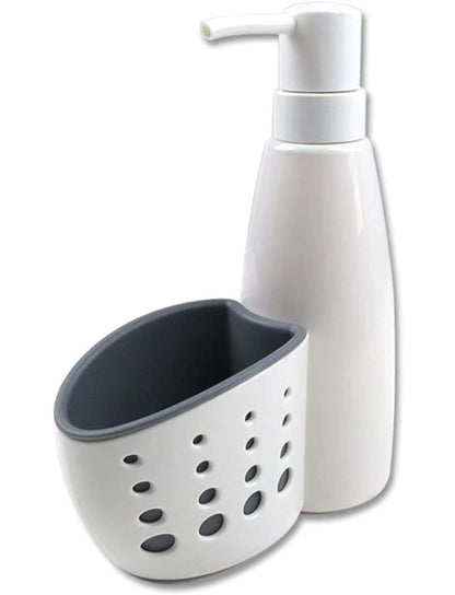 Dispenser Sapone Ricaricabile Con Porta Spugna in polipropilene bianco Dosatore Per Detersivo Piatti Con spugna e panno in microfibra in dotazione