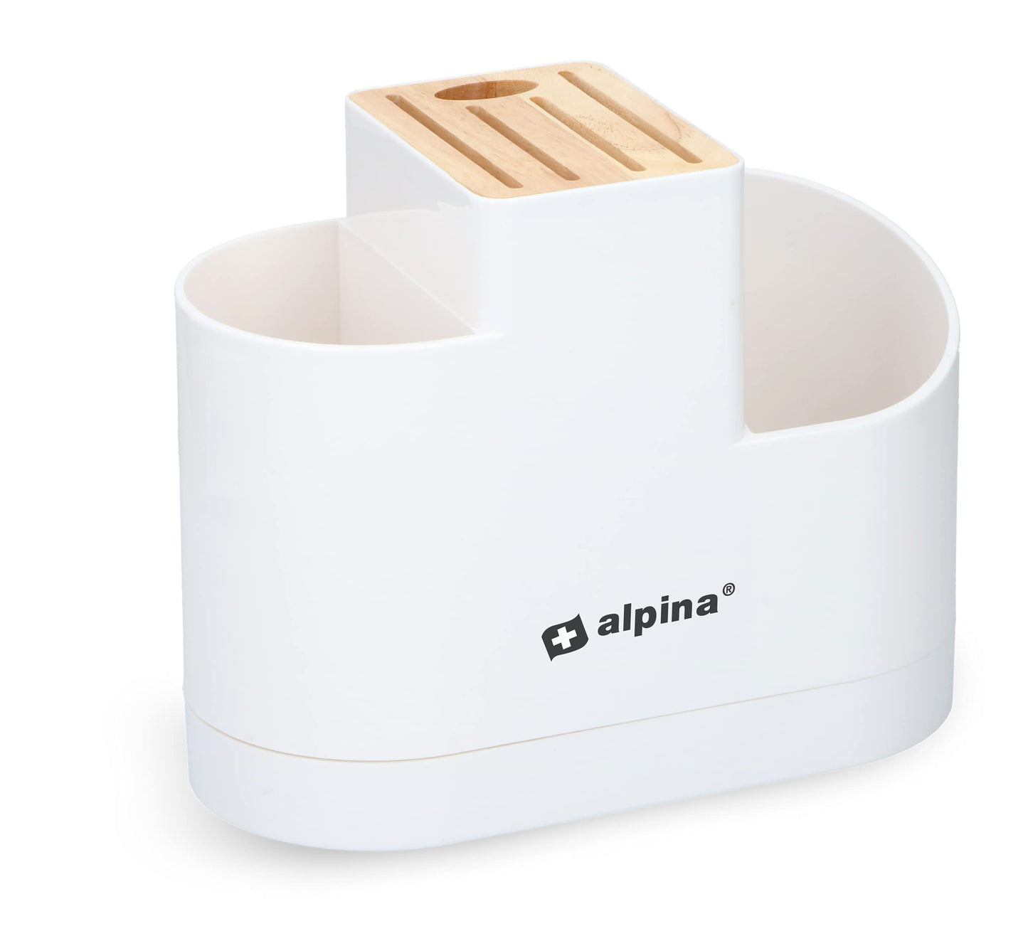 Organisateur de cuisine Alpina : bloc à couteaux et porte-ustensiles – Plastique/Bambou – Blanc