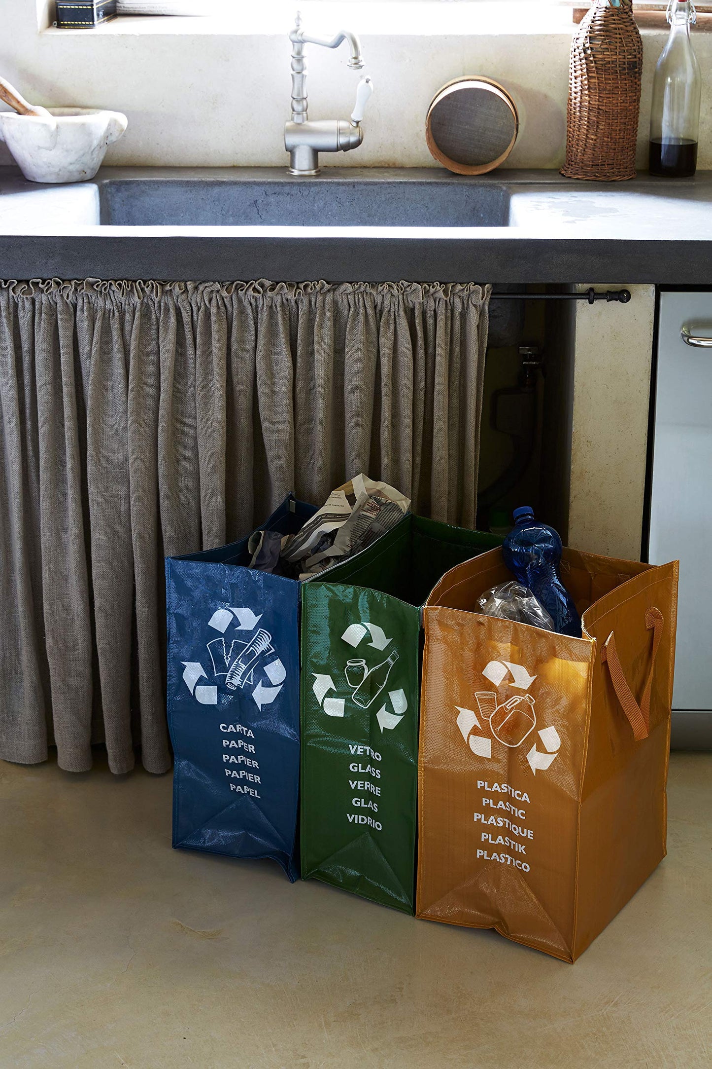 Conteneur à sacs de recyclage à 2 x 3 compartiments