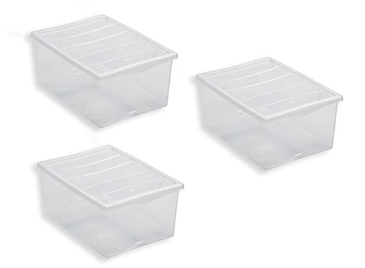 FERCASASHOP® Set of 3 Spring Storage Boxes L Neutral with Lid Assorted Colors | Sturdy and Space-Saving Plastic Storage Box, Ideal for Home, Office, and Garage, Made in Italy