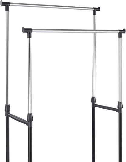 FERCASASHOP - Extendable Floor-Standing Coat Rack in Steel, Telescopic, Extendable with Wheels, Coat Stand, 80 x 43 x 90/160 cm (Double)
