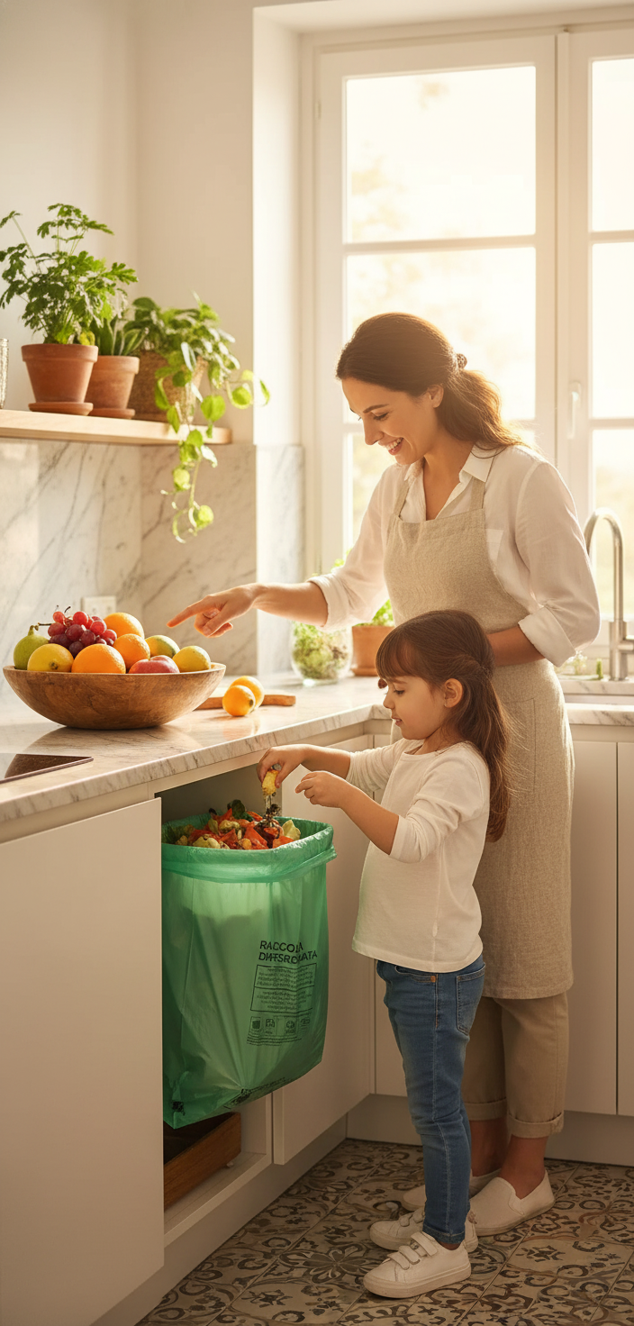 Famiglia che ricicla insieme