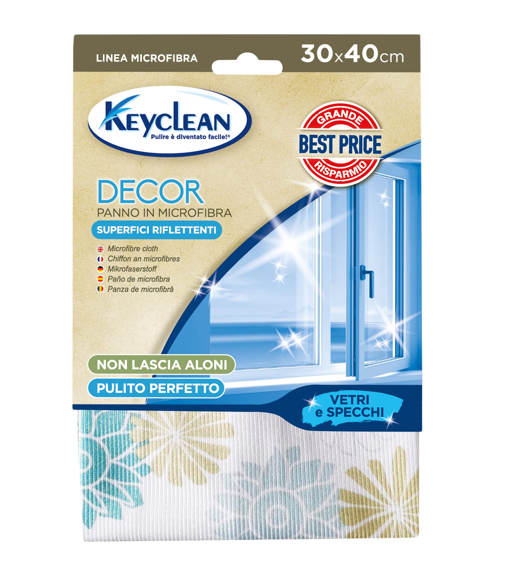Set 12 Panni Vetri Microfibra 30x40cm Keyclean Decor - Ultra Assorbenti Senza Aloni