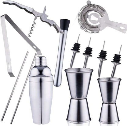 Set da cocktail completo – 14 pezzi – shaker/stamper/jigger/ecc, in acciaio inox