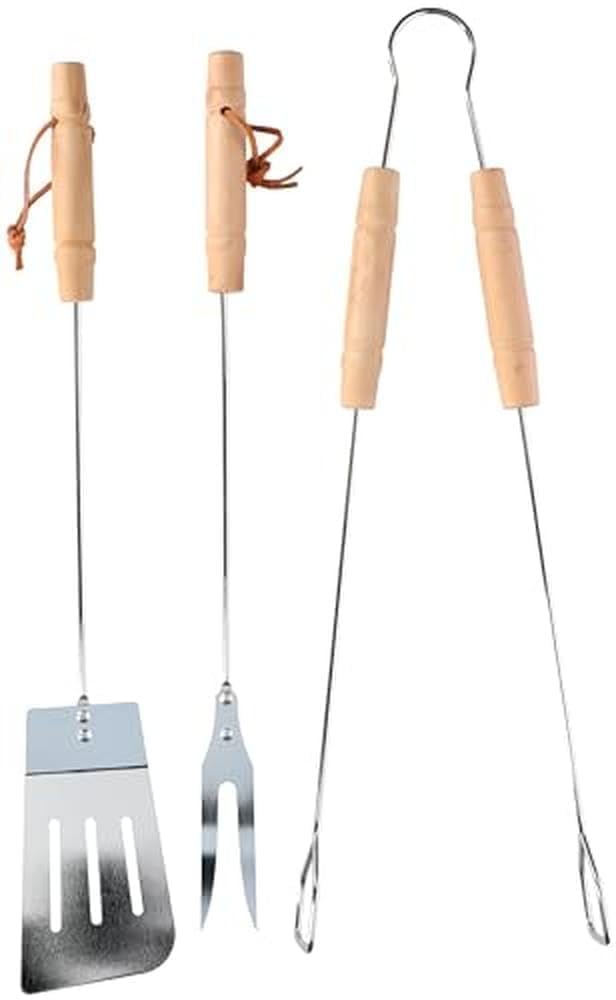 Set BBQ Completo Professionale - 3 Utensili in Legno + 3 Tappetini Antiaderenti 40x33cm