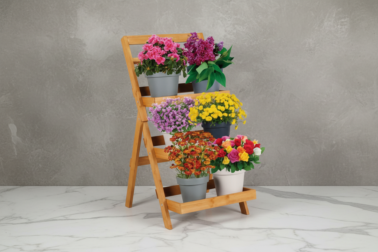 Fioriera per piante in legno 3 ripiani 71x35x46cm