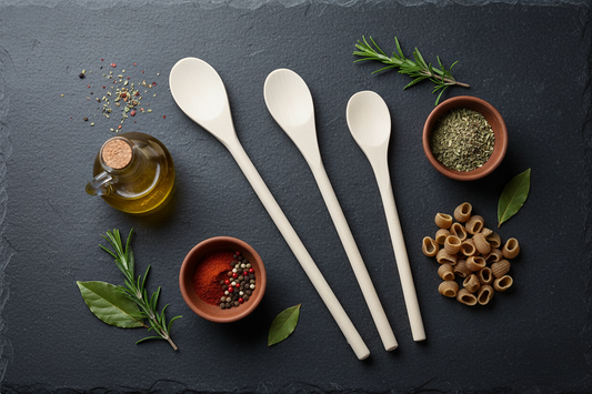 Flat lay cucchiai con ingredienti