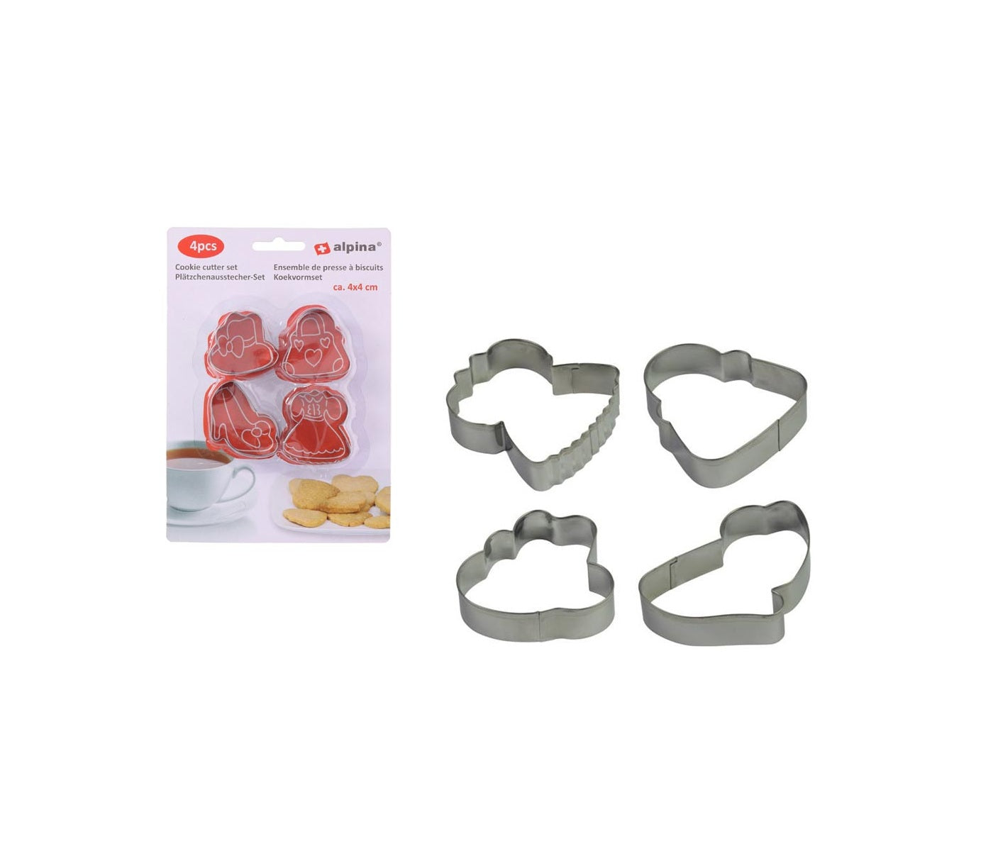 Set 4 Formine per Biscotti Alpina 4x4cm - Stampi Dolci Forme Assortite