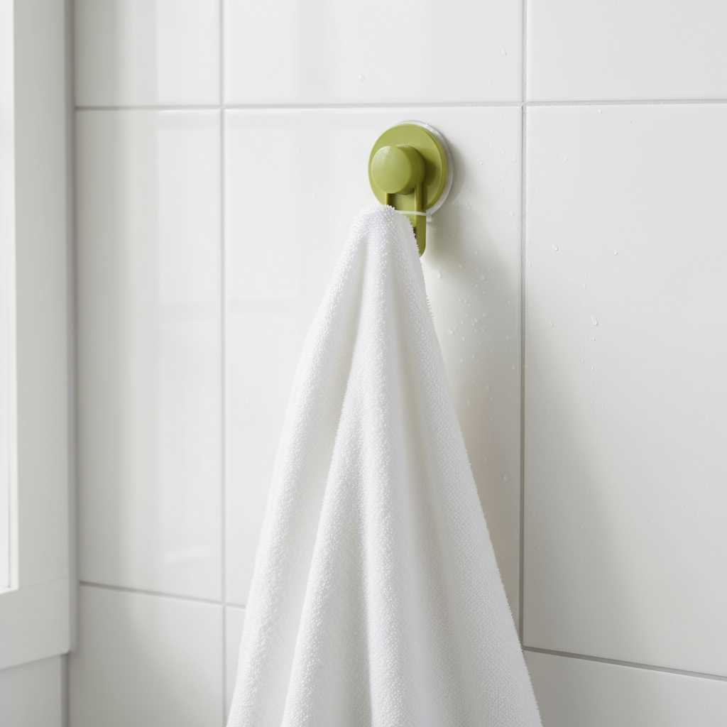 Gancio ventosa installato su piastrelle bagno