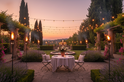 Giardino con torce accese