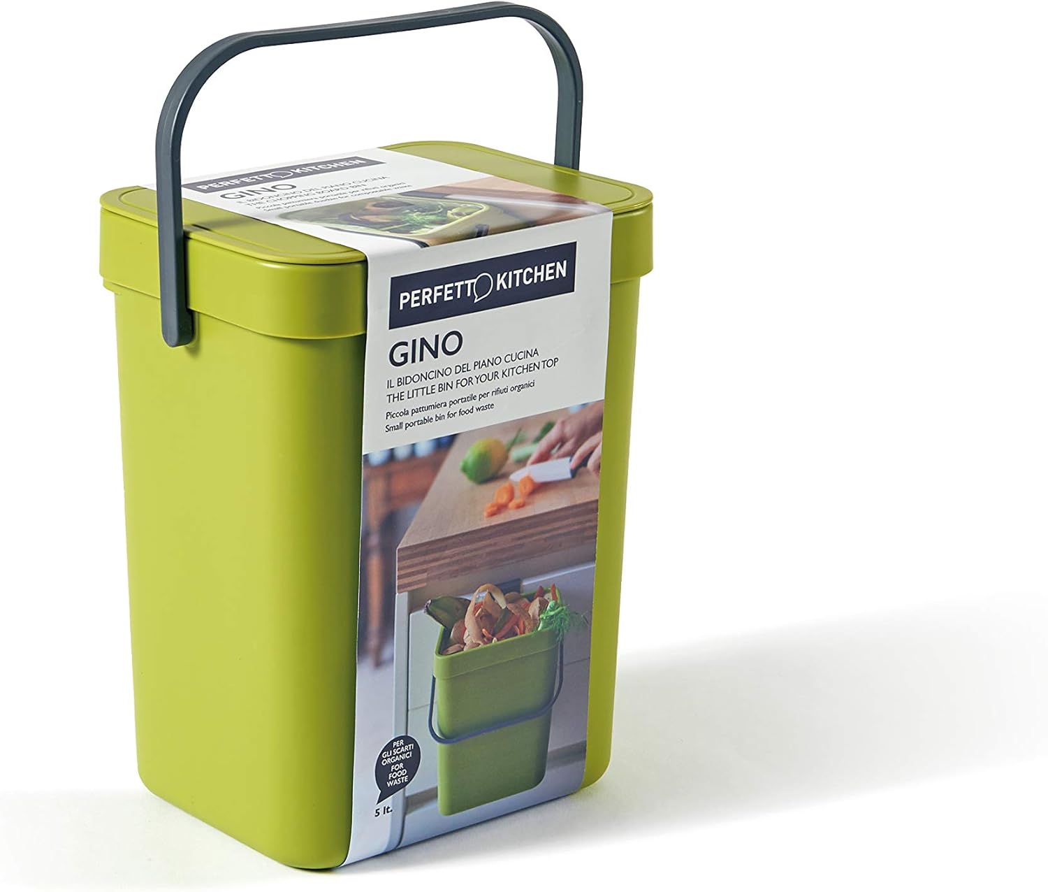 Poubelle suspendue Gino Avio 5L - Poubelle de cuisine bio avec couvercle