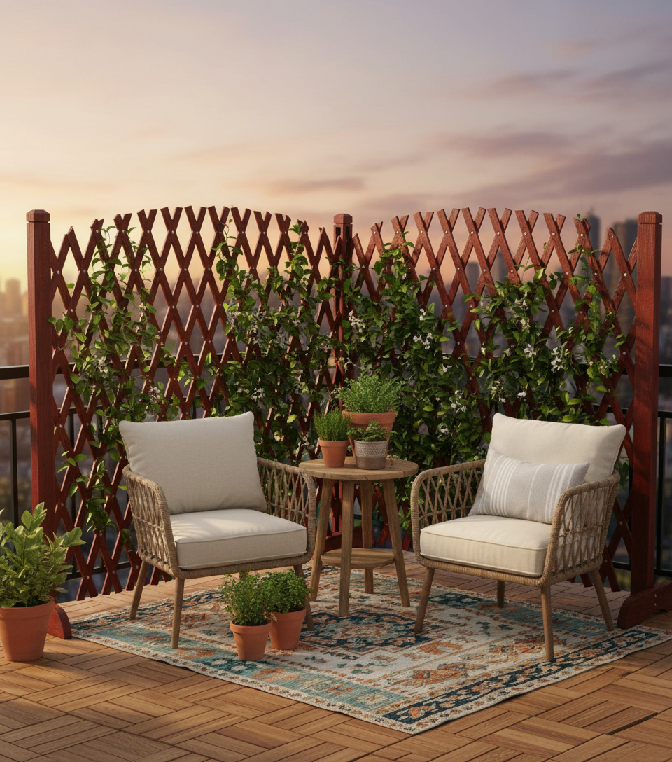 Grigliato crea angolo intimo su balcone