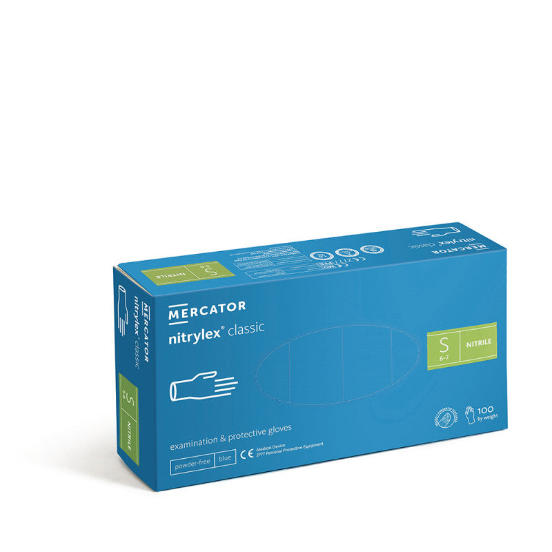 Guanti Monouso in Nitrile Blù Senza Polvere – MERCATOR NITRILE | 100 pz