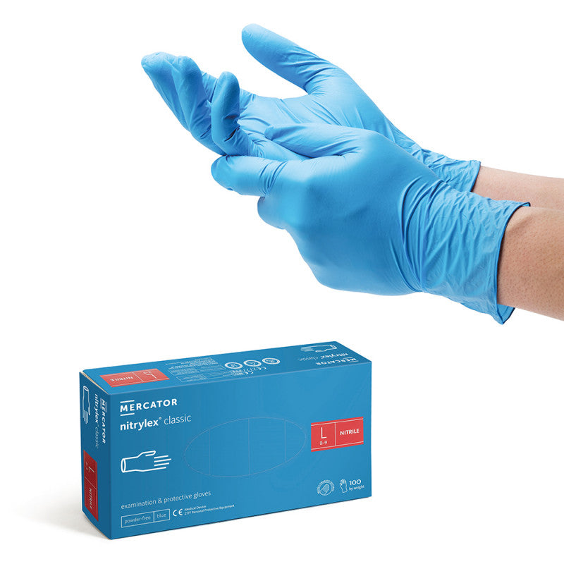 Guanti Monouso in Nitrile Blù Senza Polvere – MERCATOR NITRILE | 100 pz
