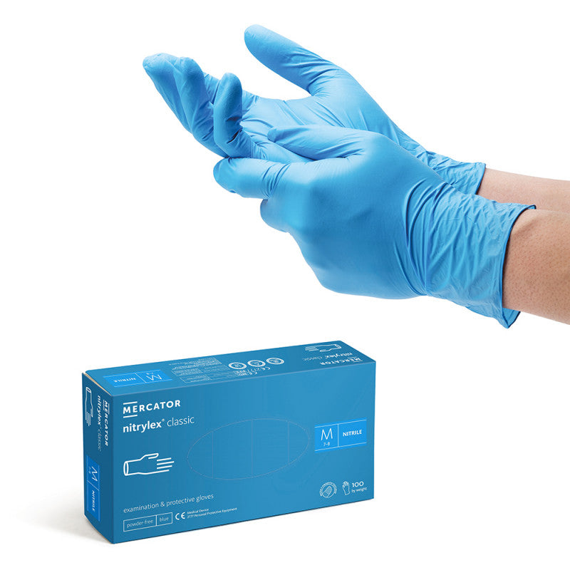 Guanti Monouso in Nitrile Blù Senza Polvere – MERCATOR NITRILE | 100 pz
