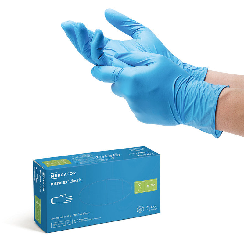 Guanti Monouso in Nitrile Blù Senza Polvere – MERCATOR NITRILE | 100 pz