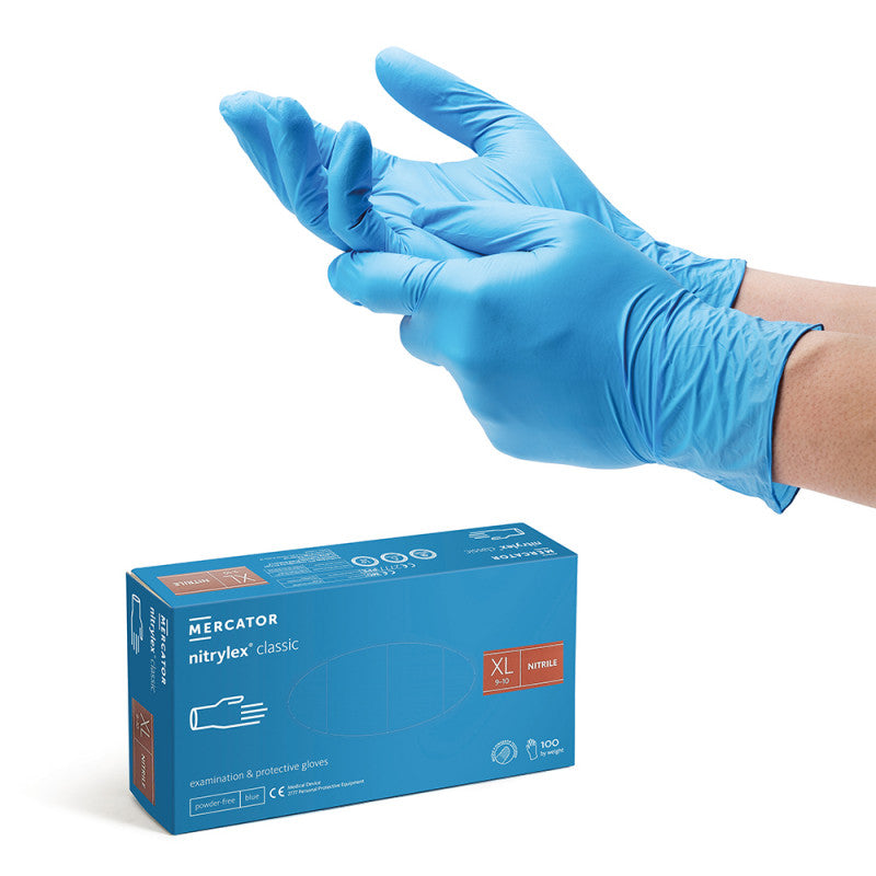 Guanti Monouso in Nitrile Blù Senza Polvere – MERCATOR NITRILE | 100 pz