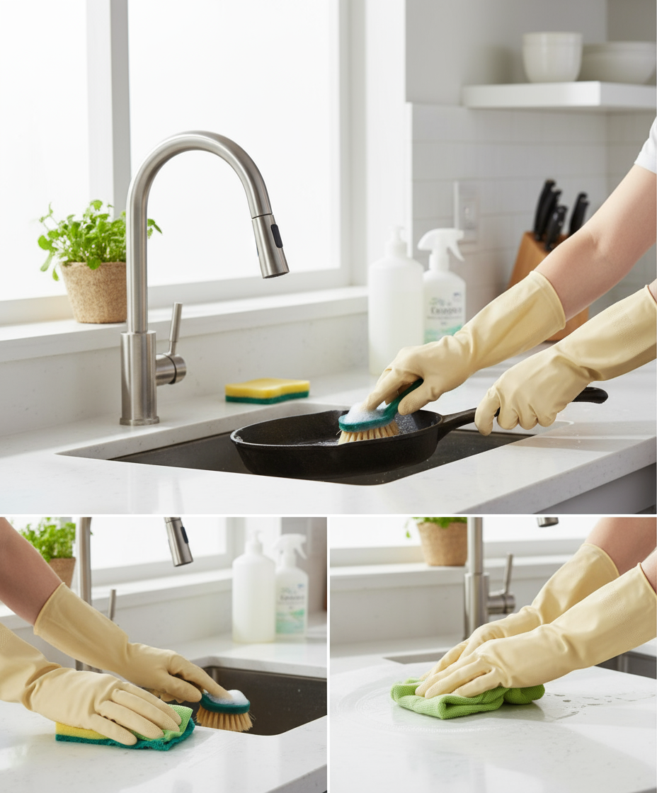 Guanti in uso durante le pulizie