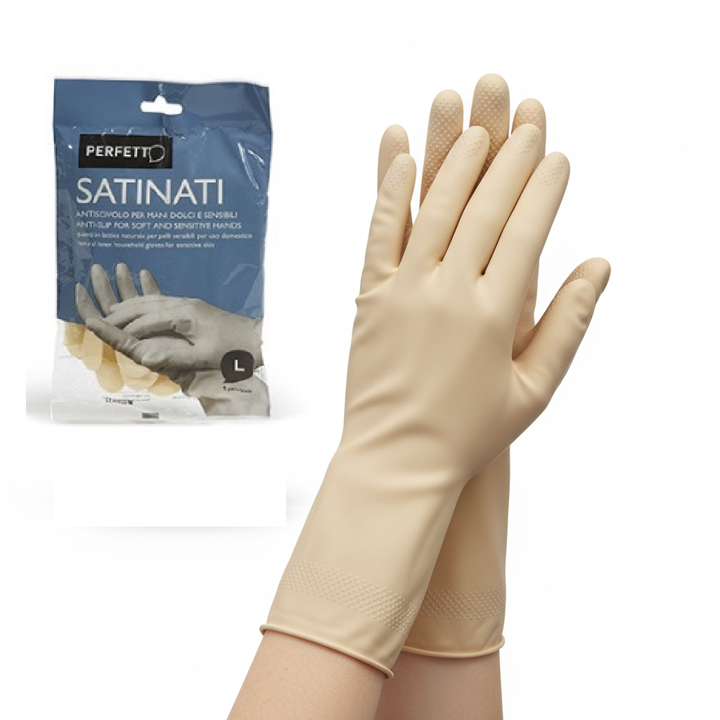 Guanti in Lattice Satinati per Pelli Sensibili - Presa Antiscivolo - Uso Domestico