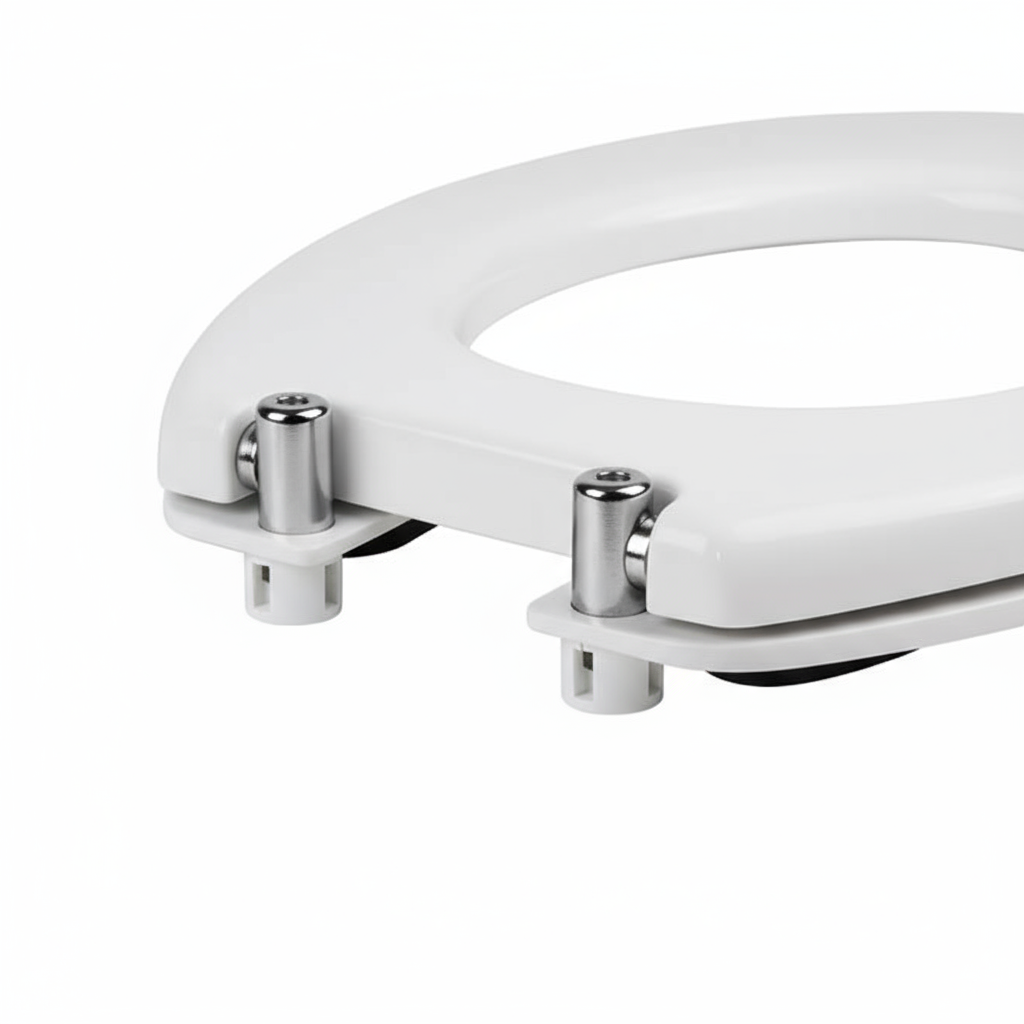 Dettaglio cerniere e sistema di montaggio universale copriwater