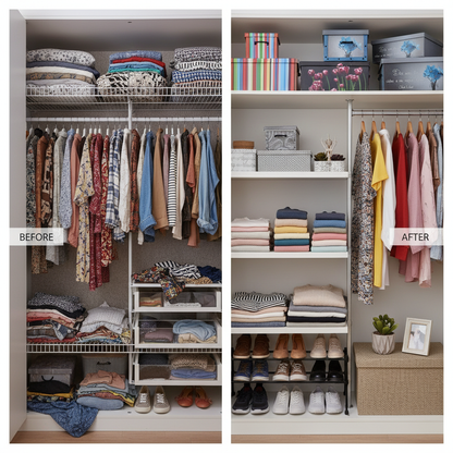 Prima e dopo organizzazione armadio