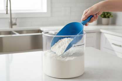 Paletta blu per dosare farina in cucina