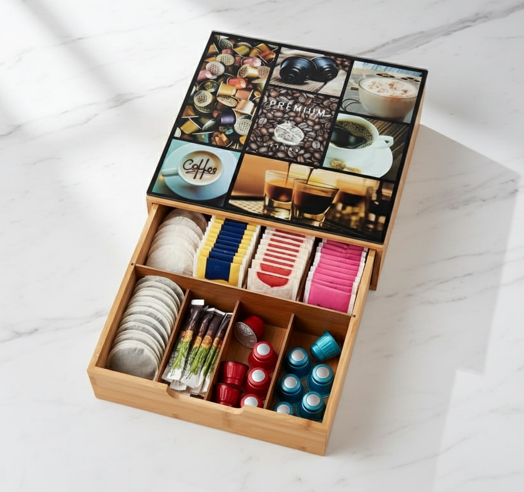 Vista dall'alto organizer capsule con 6 scomparti