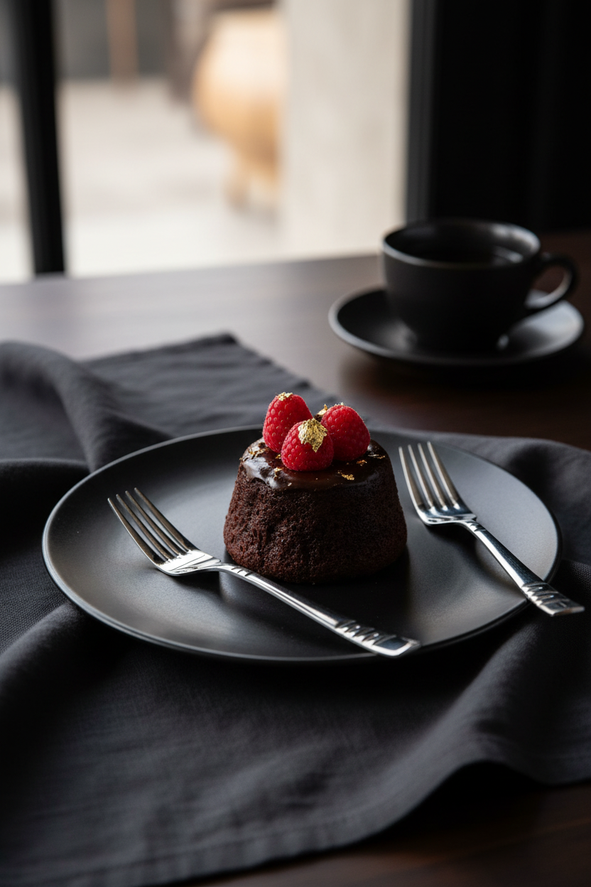 Forchettine da dolce premium con dolce impiattato e tovagliolo lino