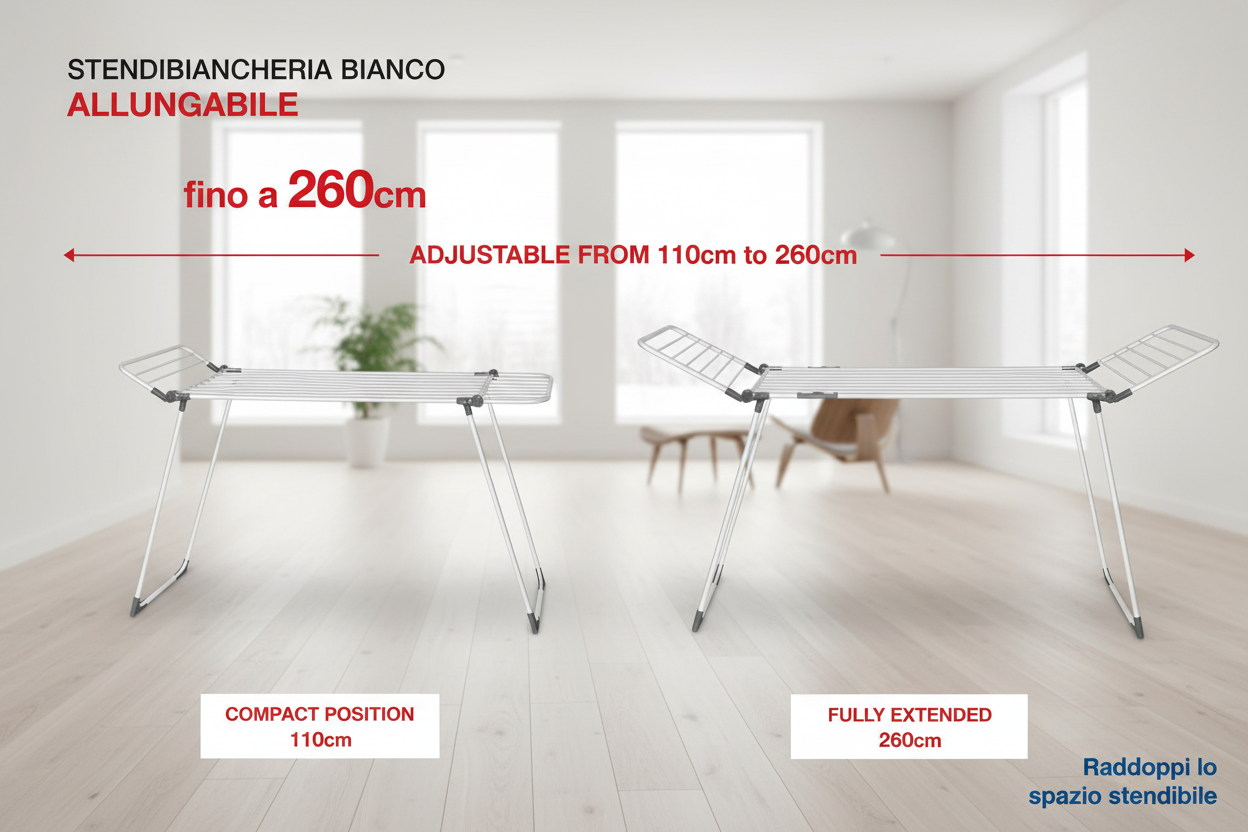 Confronto stendibiancheria compatto vs esteso - versatilità spazio
