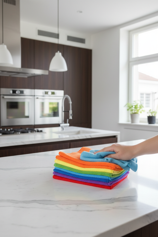 Panni microfibra in uso - cucina moderna