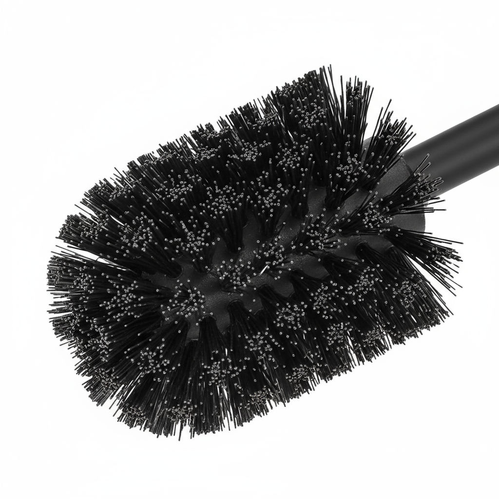 Dettaglio setole nere antigraffio spazzola WC di qualità