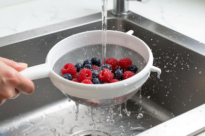 Lavare frutti di bosco con colino a maglia fine