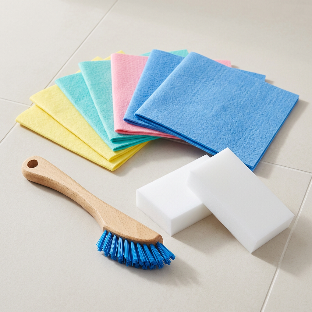 Kit pulizia fughe con una spazzola Fugamagyc, due spugne Cancellamacchie e sei panni PVA in colori assortiti