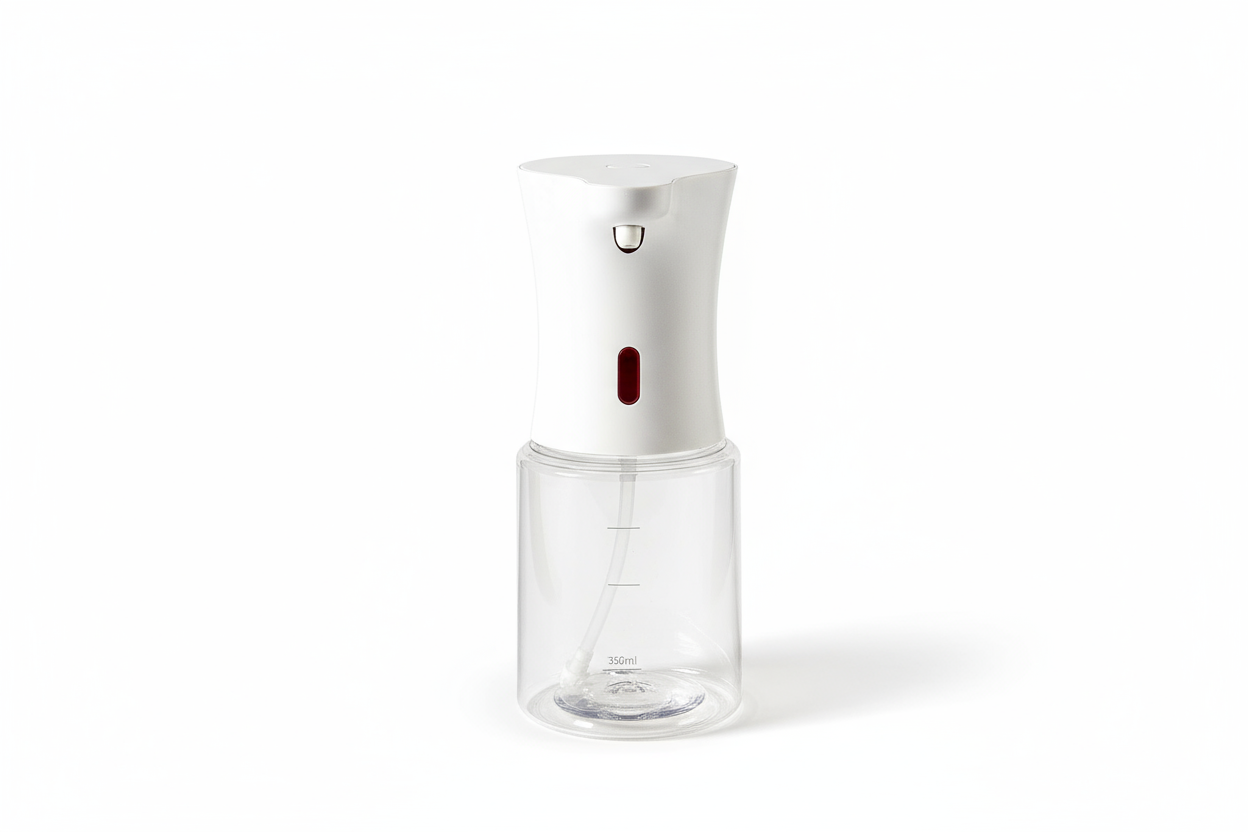 Dispenser sapone automatico professionale su sfondo bianco vista frontale